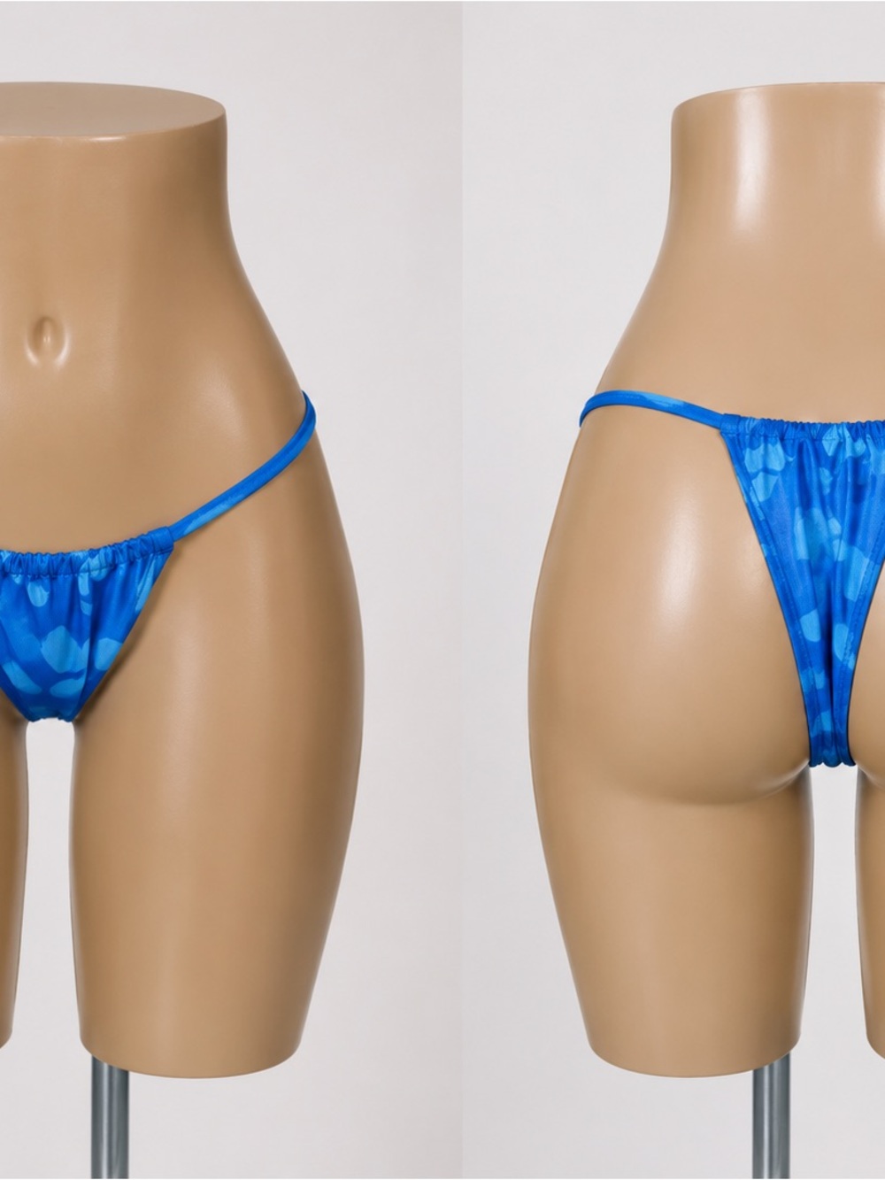 Blue Heart-Print Micro Bikini Bottom